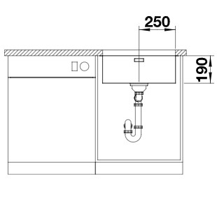 Схема встраивания 2 для мойки Blanco Andano 500-U нержавеющая сталь клапан-автомат InFino 522967