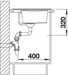 Схема встраивания 2 для мойки Blanco ZENAR XL 6 серый бежевый чаша справа клапан-автомат InFino 523951