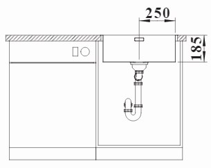 Схема встраивания 3 для мойки Blanco Solis 500-IF/A нержавеющая сталь полированная клапан-автомат InFino 526124