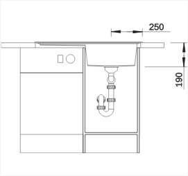 Схема встраивания 4 для мойки Blanco ZENAR 45S-1 жасмин чаша справа клапан-автомат InFino 523790