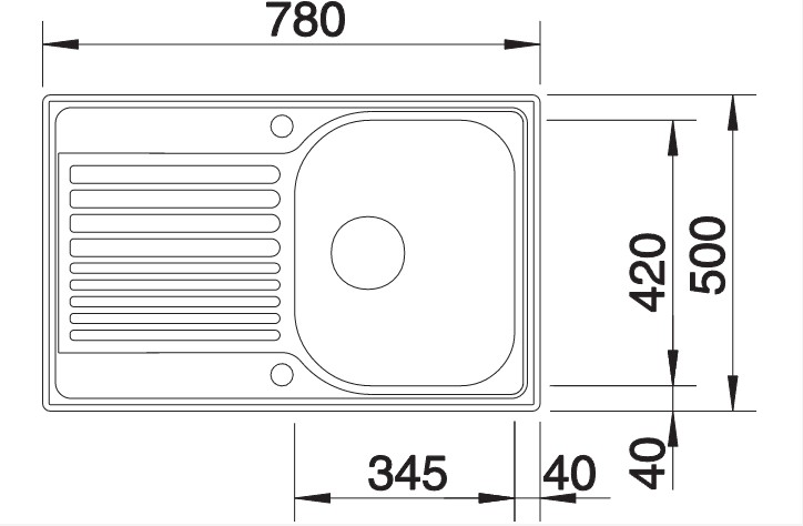 Схема встраивания 1 для мойки Blanco Tipo 45 S Compact нержавеющая сталь микротекстура 513675