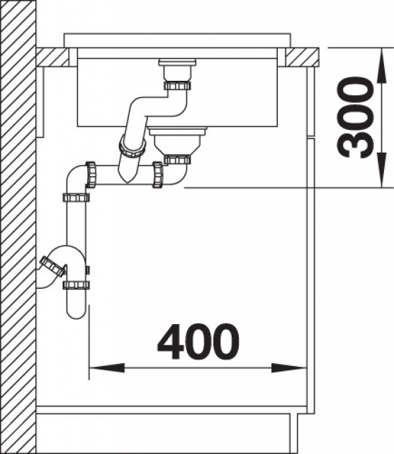 Схема встраивания 5 для мойки Blanco ADON XL 6S SILGRANIT бетон клапан-автомат InFino 525298