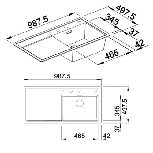 Схема встраивания для мойки Blanco Zenar XL 6 S-F темная скала чаша слева 519199