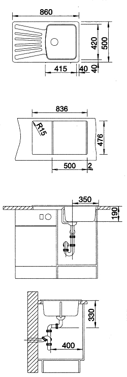 Схема встраивания для мойки Blanco Nova 5 S антрацит 510461