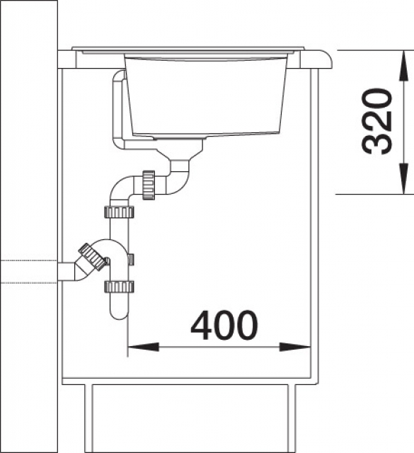 Схема встраивания 5 для мойки Blanco ZENAR 45S жемчужный чаша слева клапан-автомат InFino 523809