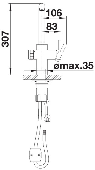 Схема встраивания 2 для смесителя Blanco EVOL-S Volume рычаг управления слева хром 525212