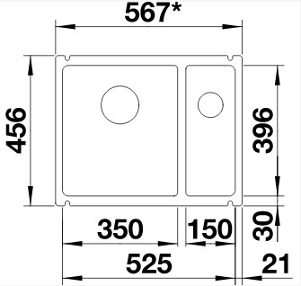 Схема встраивания 1 для мойки Blanco SUBLINE 350/150-U базальт клапан-автомат InFino 523746