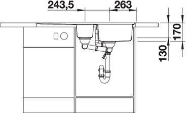 Схема встраивания 3 для мойки Blanco Classic Pro 6 S-IF с колландером нержавеющая сталь полированная клапан-автомат InFino 523665