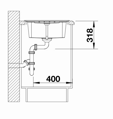 Схема встраивания 4 для мойки Blanco Lexa 45 S SILGRANIT PuraDur отводная арматура InFino® антрацит клапан-автомат InFino 524910