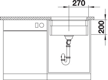 Схема встраивания 3 для мойки Blanco ETAGON 500-U PuraPlus глянцевая магнолия клапан-автомат InFino 525150