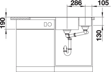 Схема встраивания 3 для мойки Blanco AXIA III 6 S-F темная скала чаша справа клапан-автомат InFino 523490