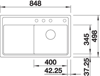Схема встраивания 1 для мойки Blanco ZENAR 45 S-F SILGRANIT жасмин чаша слева клапан-автомат InFino 523823