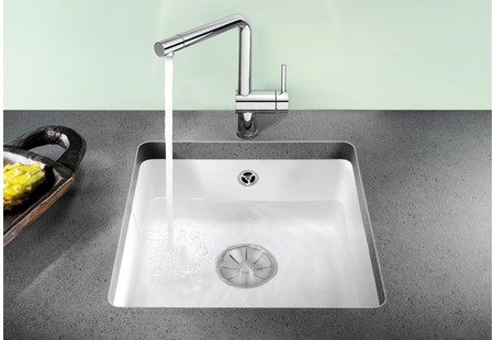 Мойка Blanco SUBLINE 375-U керамика отводная арматура InFino® глянцевая магнолия клапан-автомат InFino 523727 фото 2