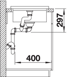 Схема встраивания 2 для мойки Blanco ADON XL 6S SILGRANIT черный клапан-автомат InFino 525837