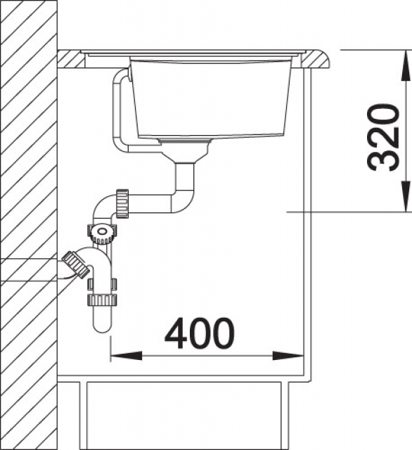 Схема встраивания 3 для мойки Blanco ZENAR XL 6S-F алюметаллик чаша справа 523888