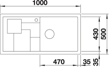 Схема встраивания 1 для мойки Blanco SITY XL 6 S lava grey антрацит чаша справа клапан-автомат InFino 525048