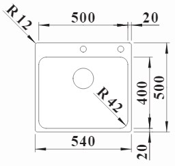 Схема встраивания 1 для мойки Blanco Solis 500-IF/A нержавеющая сталь полированная клапан-автомат InFino 526124