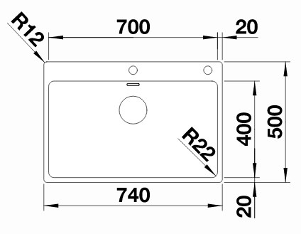 Схема встраивания 1 для мойки Blanco Andano 700-IF-A нержавеющая сталь полированная клапан-автомат InFino 525246
