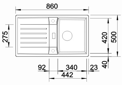 Схема встраивания 1 для мойки Blanco Lexa 45 S SILGRANIT PuraDur отводная арматура InFino® антрацит клапан-автомат InFino 524910