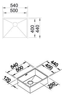 Схема встраивания для мойки Blanco Zerox 500-IF/N нержавеющая сталь полированная клапан-автомат InFino 521588