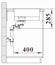 Схема встраивания 4 для мойки Blanco Solis 340/180-IF нержавеющая сталь полированная чаша справа клапан-автомат InFino 526130