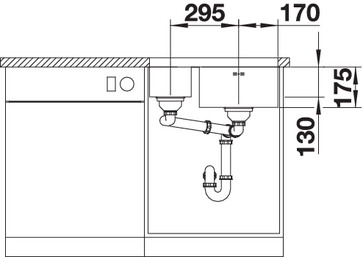 Схема встраивания 3 для мойки Blanco Supra 340/180-U нержавеющая сталь чаша справа 525215