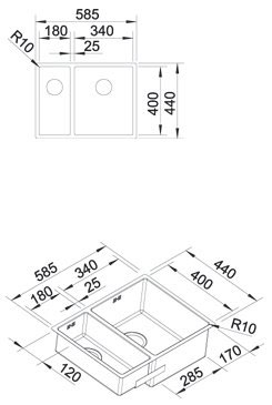 Схема встраивания для мойки Blanco Claron 340/180-IF/N нержавеющая сталь полированная чаша справа клапан-автомат InFino 521608