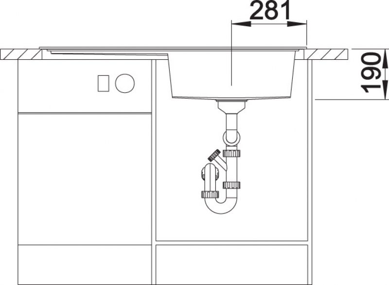 Схема встраивания 4 для мойки Blanco ZENAR XL 6 жемчужный чаша слева клапан-автомат InFino 523977