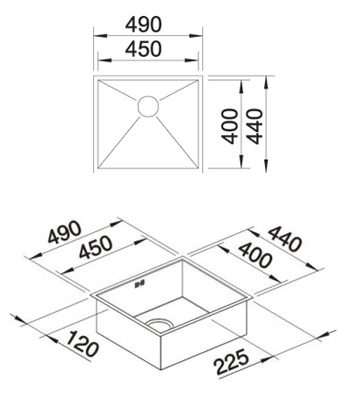 Схема встраивания для мойки Blanco Zerox 450-U нержавеющая сталь полированная клапан-автомат InFino 521587