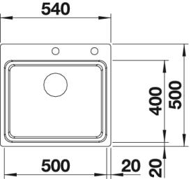 Схема встраивания 1 для мойки Blanco Etagon 500-IF/A нержавеющая сталь полированная клапан-автомат InFino 521748