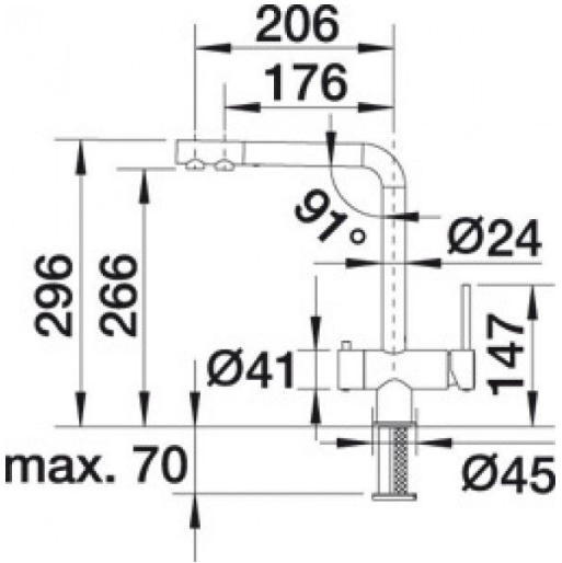 Схема встраивания для смесителя Blanco FONTAS II Satin Gold сатинированное золото satin gold 526782