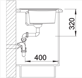 Схема встраивания 4 для мойки Blanco ZENAR XL 6 S черный чаша справа клапан-автомат InFino 526062