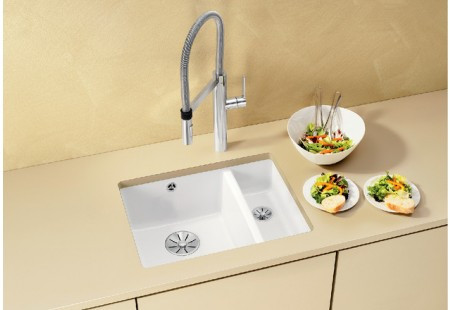 Мойка Blanco SUBLINE 350/150-U керамика отводная арматура InFino® глянцевая магнолия клапан-автомат InFino 523742