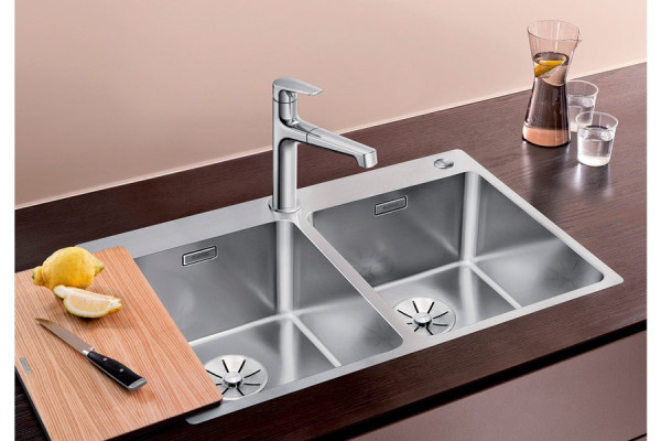 Мойка Blanco Andano 340/340-IF-A отводная арматура InFino® кнопка PushControl Нержавеющая сталь зеркальная полировка клапан-автомат InFino 525248